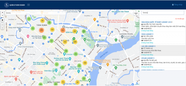 Hình ảnh kết quả người dân tra cứu tên bảng hiệu trên WEBGIS.