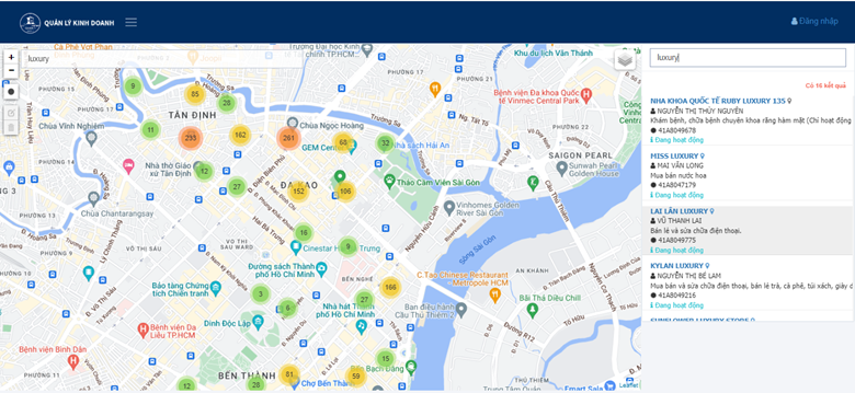 Hình ảnh kết quả người dân tra cứu tên bảng hiệu trên WEBGIS.